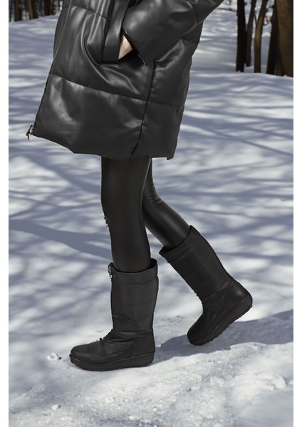 Kadın Siyah Fermuarlı Kauçuk Taban Comfort Kar Botu fiyatları