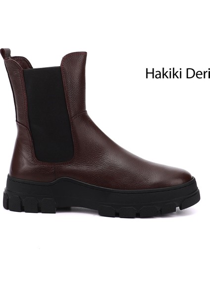Kadın Bordo Kauçuk Taban Hakiki Deri Chelsea Bot