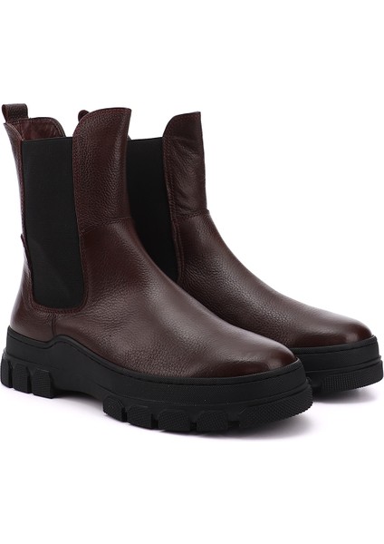 Kadın Bordo Kauçuk Taban Hakiki Deri Chelsea Bot modelleri