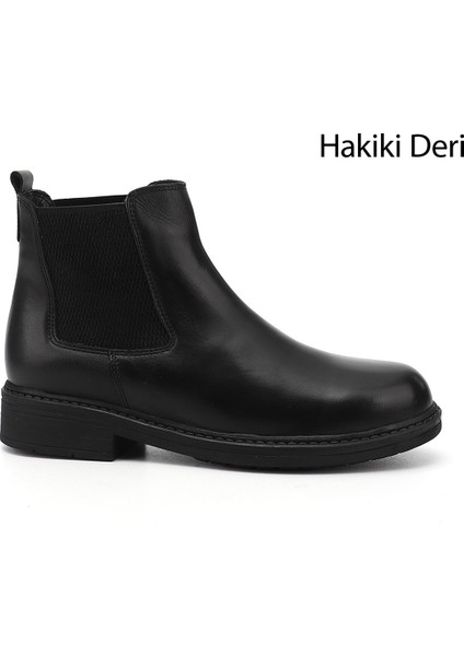 Hakiki Deri Yuvarlak Burun Kauçuk Taban Topuklu Lastikli Kadın Günlük Bot 42424