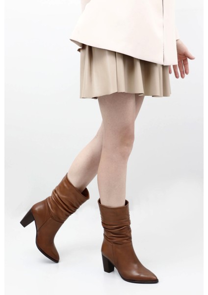 Kadın Taba Sivri Burun Körüklü Kalın Topuklu Hakiki Deri Çizme fiyatları