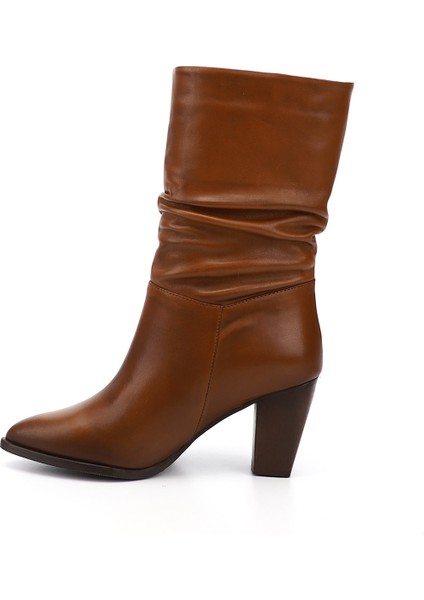 Kadın Taba Sivri Burun Körüklü Kalın Topuklu Hakiki Deri Çizme fırsatları