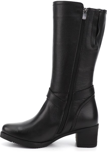 Gön Hakiki Deri Yuvarlak Burun Kauçuk Taban Topuklu Fermuarlı Kadın Çizme 46575 fırsatları