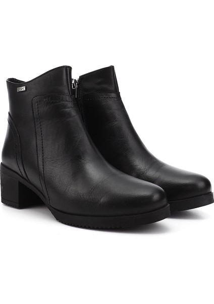 Kadın Siyah Fermuarlı Kalın Topuklu Hakiki Deri Bot fiyatları