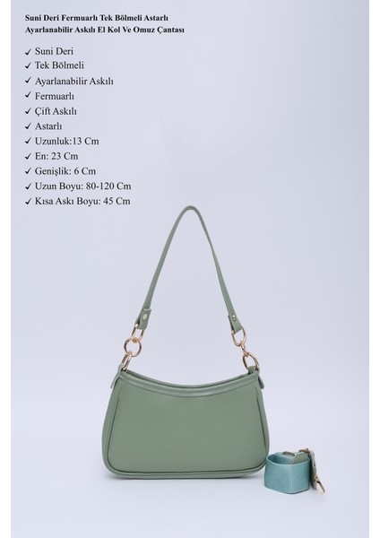Mint Yeşil SHK113 Suni Deri Astarlı Fermuarlı Ayarlanabilir Askılı El, Kol ve Omuz Çantası modelleri