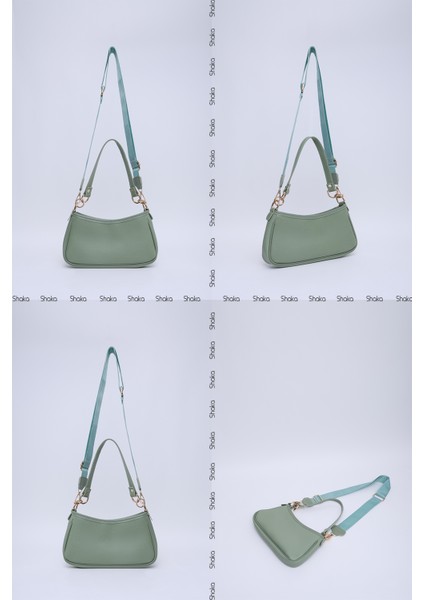 Mint Yeşil SHK113 Suni Deri Astarlı Fermuarlı Ayarlanabilir Askılı El, Kol ve Omuz Çantası
