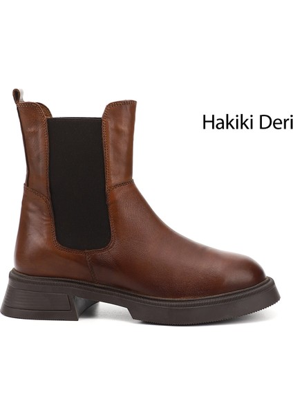Kadın Kalın Taban Hakiki Deri Chelsea Bot