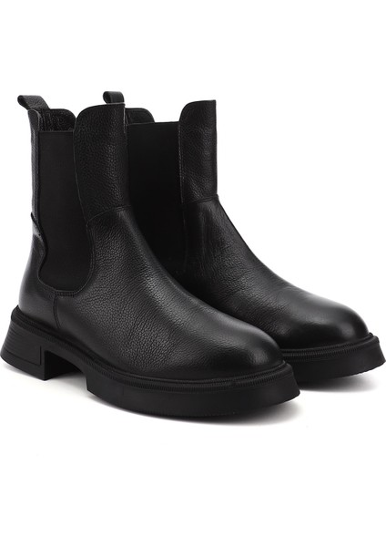 Kadın Siyah Kalın Taban Hakiki Deri Chelsea Bot modelleri