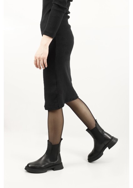 Kadın Siyah Kalın Taban Hakiki Deri Chelsea Bot fiyatları