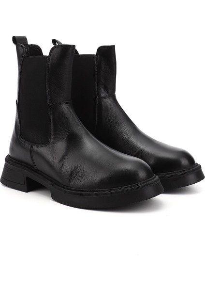 Kadın Siyah Kalın Taban Hakiki Deri Chelsea Bot modelleri