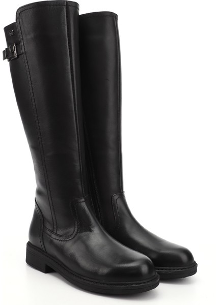 Kadın Siyah Fermuarlı Kauçuk Taban Hakiki Deri Çizme fiyatları