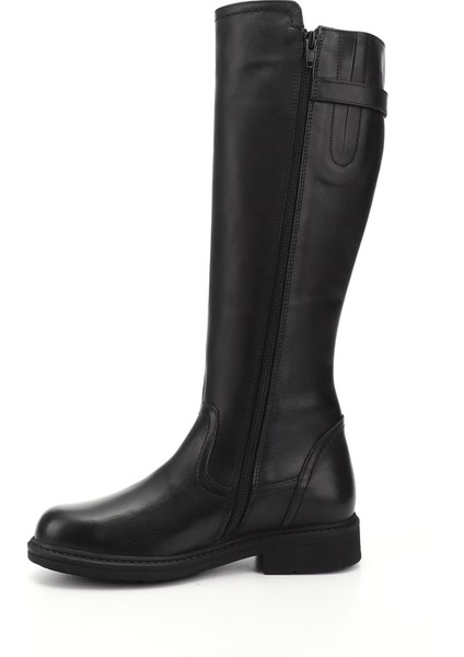 Kadın Siyah Fermuarlı Kauçuk Taban Hakiki Deri Çizme modelleri