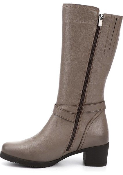 Gön Hakiki Deri Yuvarlak Burun Kauçuk Taban Topuklu Fermuarlı Kadın Çizme 46575 modelleri