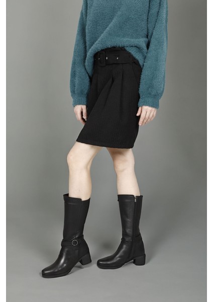 Gön Hakiki Deri Yuvarlak Burun Kauçuk Taban Topuklu Fermuarlı Kadın Çizme 46575 fiyatları