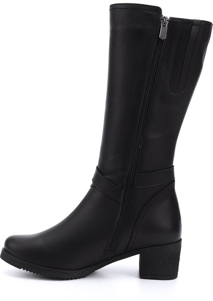Gön Hakiki Deri Yuvarlak Burun Kauçuk Taban Topuklu Fermuarlı Kadın Çizme 46575 fırsatları