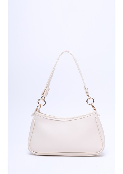 Krem SHK113 Suni Deri Astarlı Fermuarlı Ayarlanabilir Askılı El, Kol ve Omuz Çantası