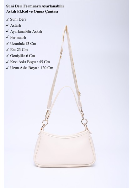 Krem SHK113 Suni Deri Astarlı Fermuarlı Ayarlanabilir Askılı El, Kol ve Omuz Çantası modelleri