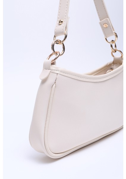 Krem SHK113 Suni Deri Astarlı Fermuarlı Ayarlanabilir Askılı El, Kol ve Omuz Çantası