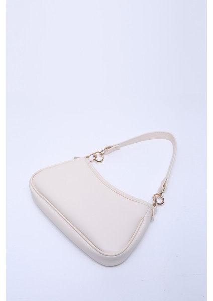 Krem SHK113 Suni Deri Astarlı Fermuarlı Ayarlanabilir Askılı El, Kol ve Omuz Çantası