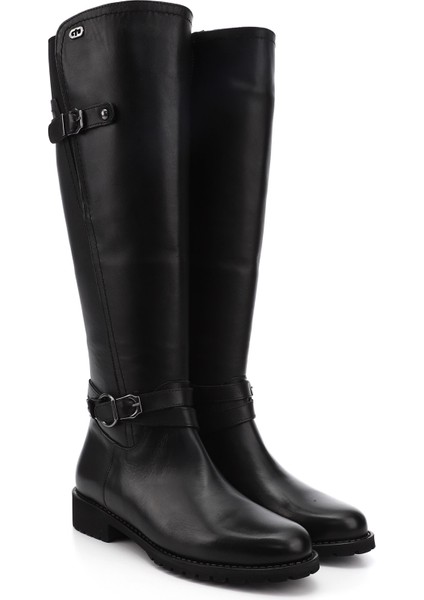 Kadın Siyah Fermuarlı Kauçuk Taban Hakiki Deri Çizme modelleri