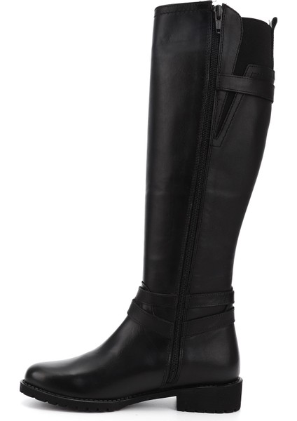 Kadın Siyah Fermuarlı Kauçuk Taban Hakiki Deri Çizme fırsatları