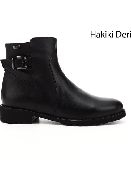 Gön Hakiki Deri Yuvarlak Burun Kauçuk Taban Topuklu Fermuarlı Kadın Günlük Bot 46460