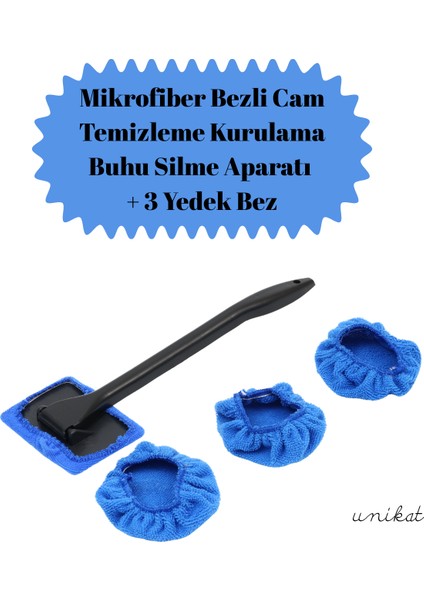 Mikrofiber Bez Cam Temizleme Aparatı 3 Adet Yedek Başlıklı