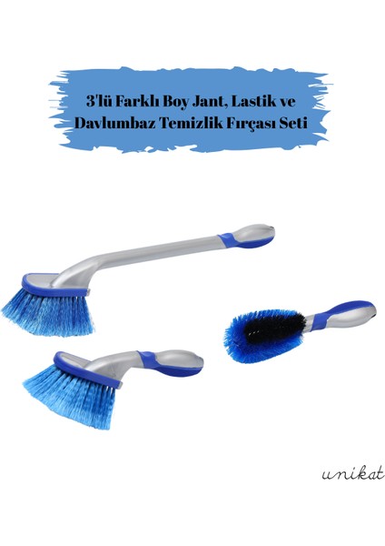 3'lü Farklı Boy ve Şekillerde Jant, Lastik ve Davlumbaz Temizlik Fırçası Seti