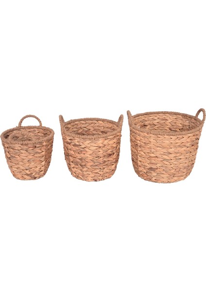 Dekoratif Saklama Sepeti Hasır Water Hyacinth / Su Sümbülü Yuvarlak 3'lü Takım Set