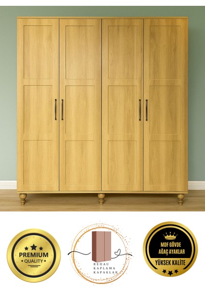 Alin Wood MDF 4 Kapaklı Genç Odası Dolabı – Doğal Görünüm