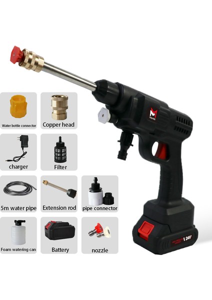 48VH Bataryalı Taşınabilir Şarjlı Basınçlı Su Tabancası | Araç Yıkama | Bahçe Sulama | Motosiklet ve Cam Temizleme | Köpüklü Yıkama