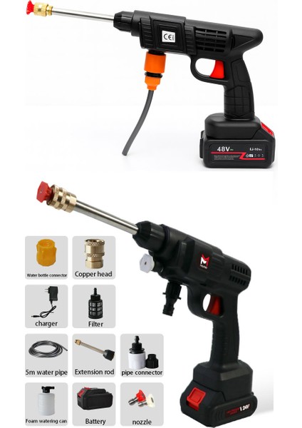 48VH Bataryalı Taşınabilir Şarjlı Basınçlı Su Tabancası | Araç Yıkama | Bahçe Sulama | Motosiklet ve Cam Temizleme | Köpüklü Yıkama modelleri