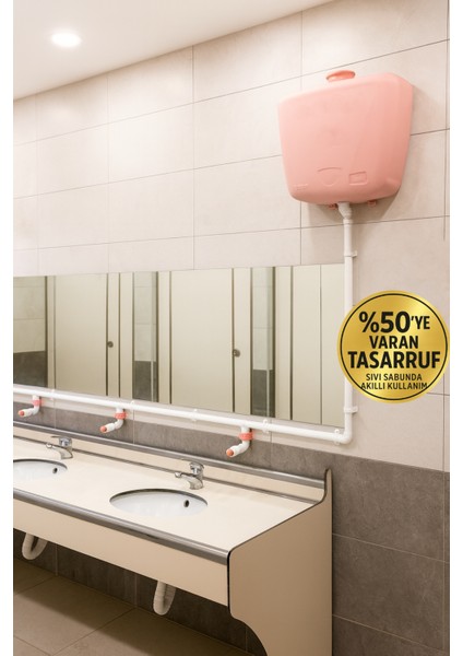 20 Lt Butonlu 8 Musluklu Merkezi Sistem Depolu Sıvı Sabunluk PEMBE