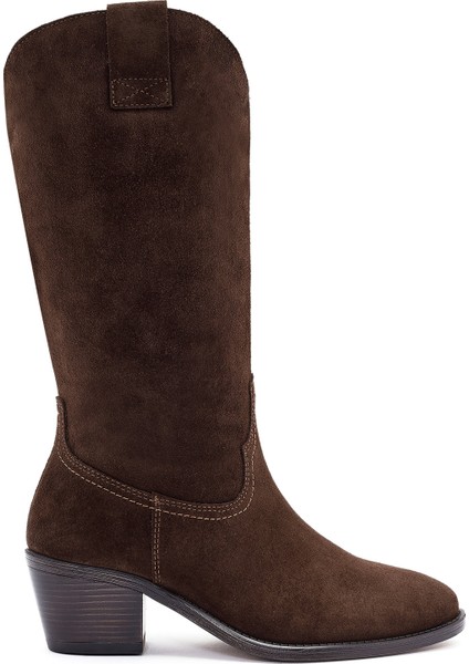 Kadın Kahverengi Kalın Topuklu Süet Deri Kovboy Çizme 25WFD140510