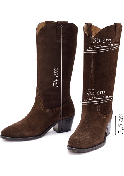 Kadın Kahverengi Kalın Topuklu Süet Deri Kovboy Çizme 25WFD140510 fiyatları