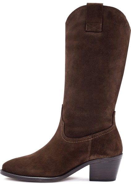 Kadın Kahverengi Kalın Topuklu Süet Deri Kovboy Çizme 25WFD140510 fırsatları