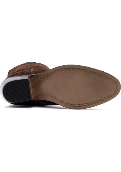 Kadın Kahverengi Kalın Topuklu Süet Deri Kovboy Çizme 25WFD140510