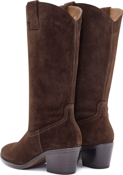 Kadın Kahverengi Kalın Topuklu Süet Deri Kovboy Çizme 25WFD140510