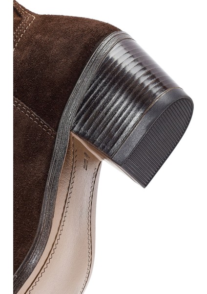 Kadın Kahverengi Kalın Topuklu Süet Deri Kovboy Çizme 25WFD140510