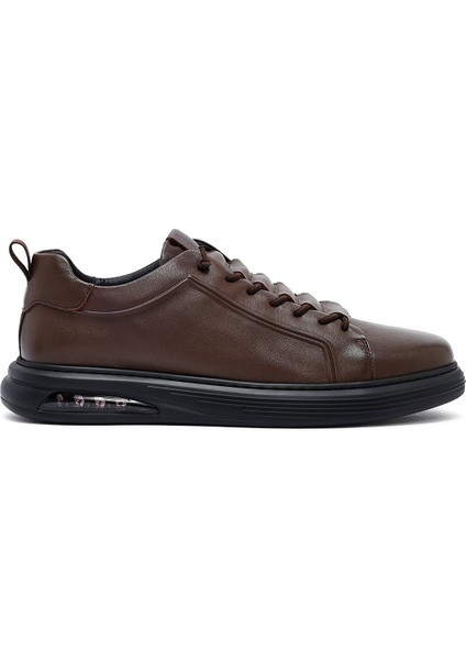 Erkek Kahverengi Bağcıklı Deri Sneaker 25WFD690518