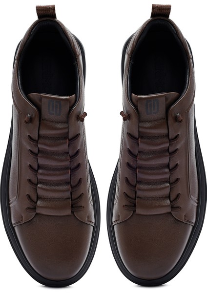 Erkek Kahverengi Bağcıklı Deri Sneaker 25WFD690518