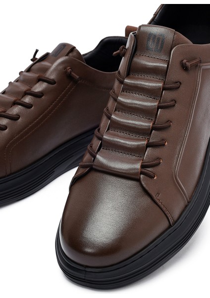 Erkek Kahverengi Bağcıklı Deri Sneaker 25WFD690518