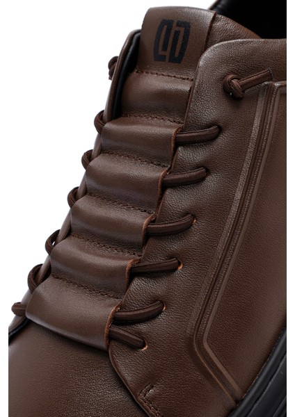 Erkek Kahverengi Bağcıklı Deri Sneaker 25WFD690518