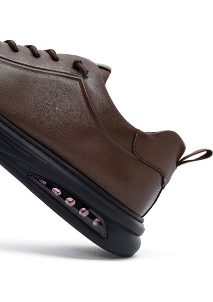 Erkek Kahverengi Bağcıklı Deri Sneaker 25WFD690518