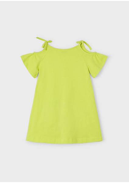 04-08 Yaş Kız Çocuk Limon Yeşili Aplikeli Elbise - Limon Yeşili fırsatları