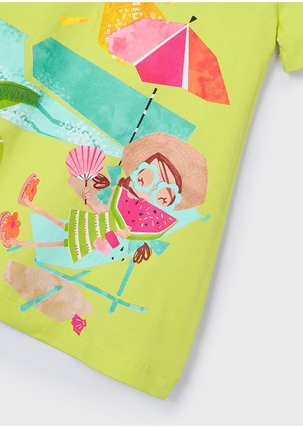 04-08 Yaş Kız Çocuk Limon Yeşili Aplikeli Elbise - Limon Yeşili indirimleri