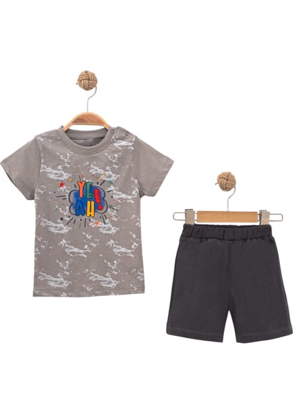 Yeah Baskılı Tshırt Şort Takım Antrasit