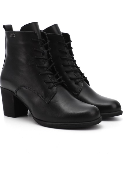 Kadın Siyah Fermuarlı Kalın Topuklu Hakiki Deri Postal Bot fiyatları