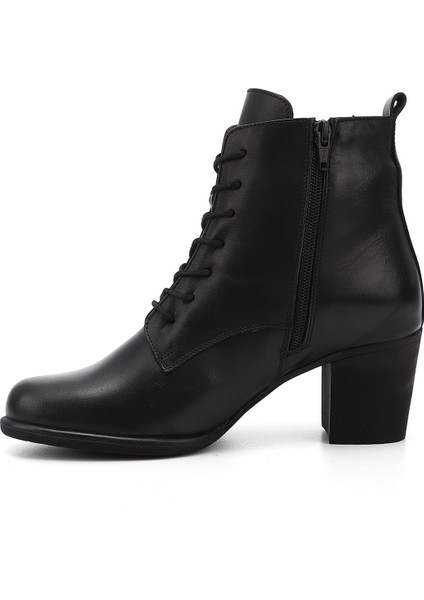 Kadın Siyah Fermuarlı Kalın Topuklu Hakiki Deri Postal Bot modelleri