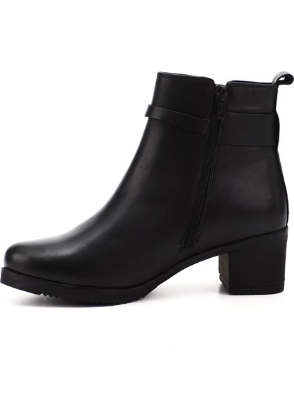 Kadın Siyah Fermuarlı Kalın Topuklu Hakiki Deri Bot modelleri